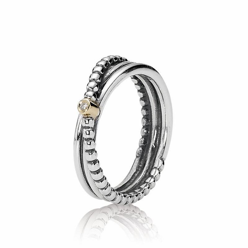 Pandora Rising Star Diamond Stackable Ring Ireland - Two Tone/Diamond H/Vs - 120476OSC